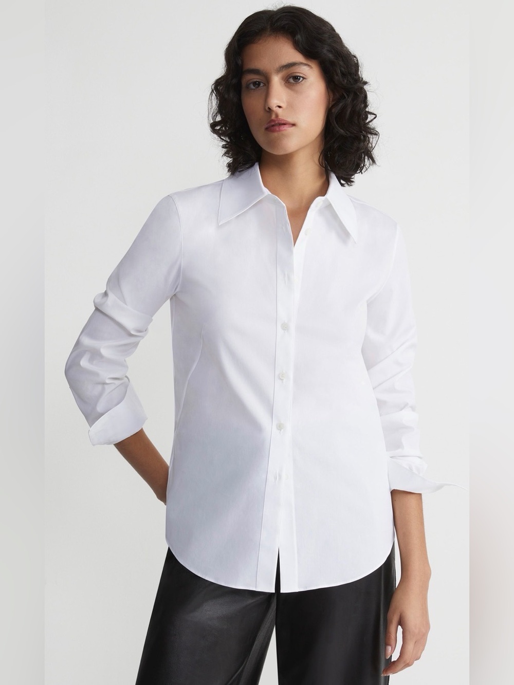 NWOT Lafayette148 New York White Italian Stretch CottonButton Down Shirt Size 10 - Picture 2 of 3